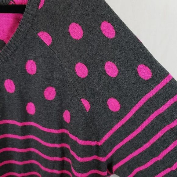 Torrid 3 Grey & Pink Polka Dot & Stripe Sweater - Picture 5 of 16